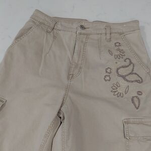 Women's Tan Cargo Pants with Embroidery